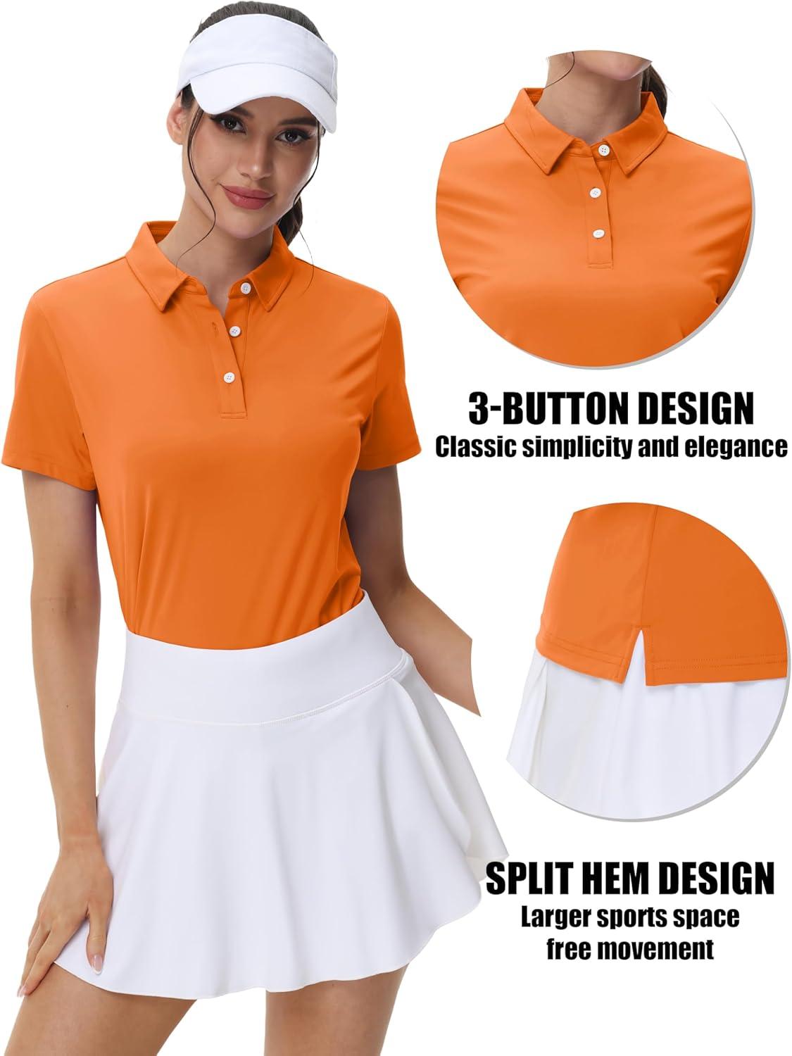 imageMAGCOMSEN Womens Polo Shirts Cotton Short Sleeve VNeck Collared Tops Golf Shirt Work Casual Summer TeeOrange