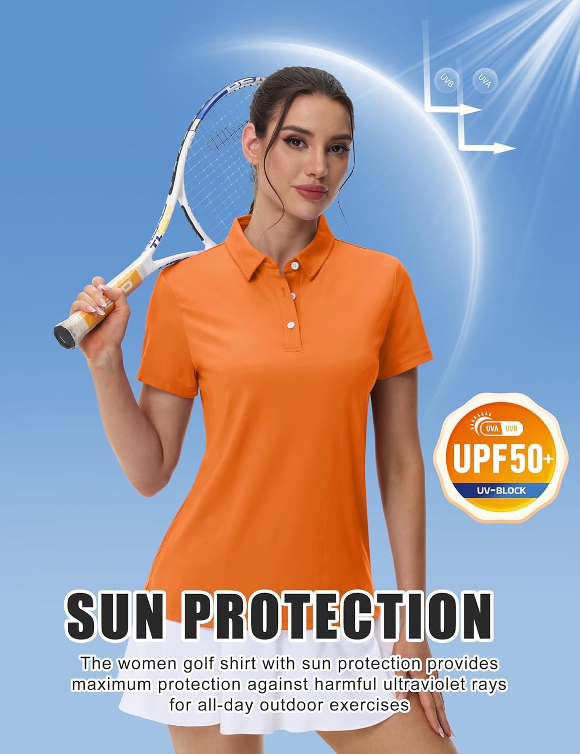 imageMAGCOMSEN Womens Polo Shirts Cotton Short Sleeve VNeck Collared Tops Golf Shirt Work Casual Summer TeeOrange