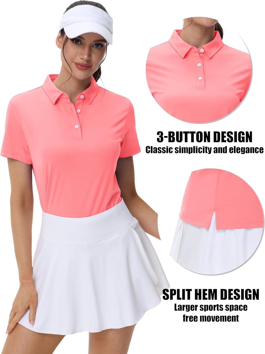 imageMAGCOMSEN Womens Polo Shirts Cotton Short Sleeve VNeck Collared Tops Golf Shirt Work Casual Summer TeePink