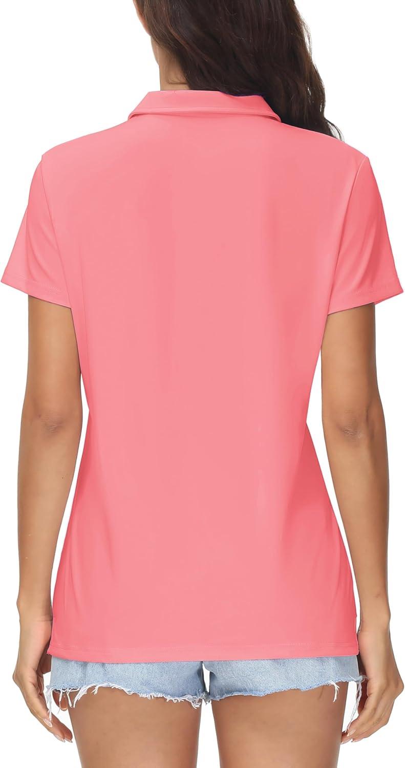 imageMAGCOMSEN Womens Polo Shirts Cotton Short Sleeve VNeck Collared Tops Golf Shirt Work Casual Summer TeePink