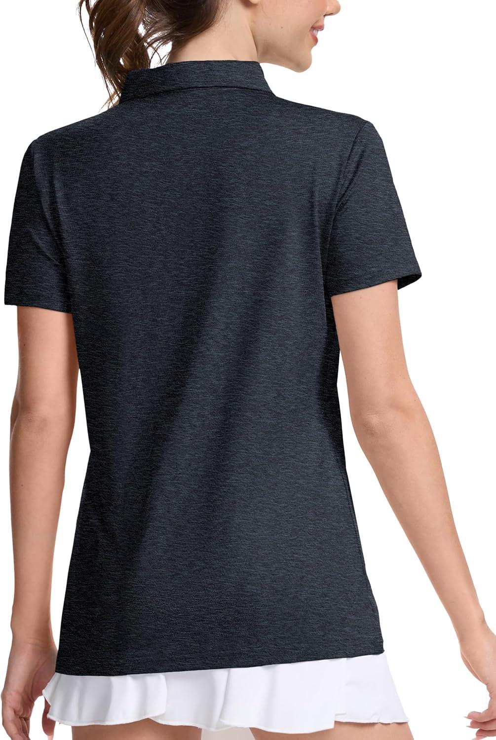 imageMAGCOMSEN Womens Polo Shirts Short Sleeve Quick Dry Golf TShirts Collared Golf Tops for Work Casual 4 ButtonsBlack