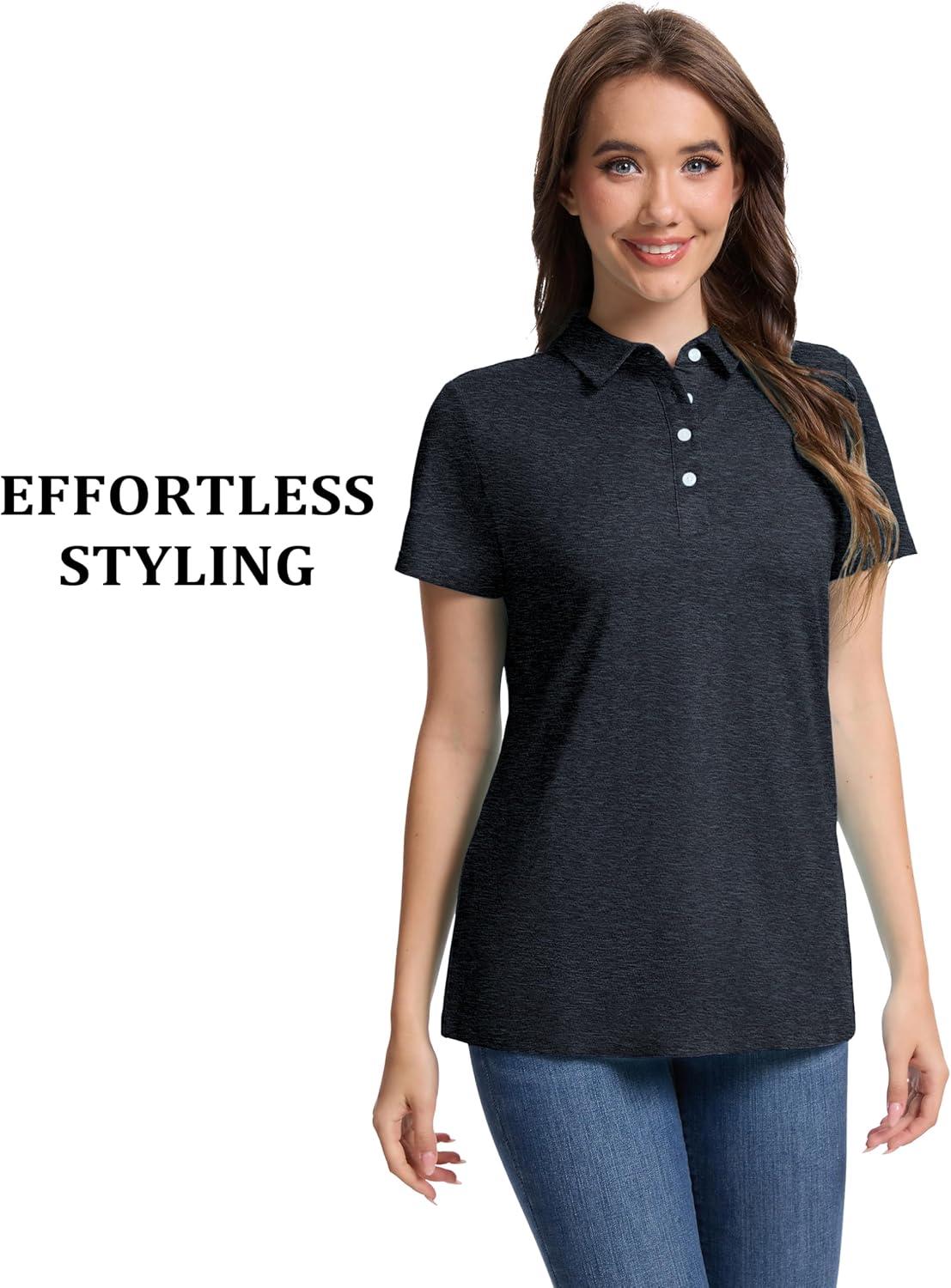 imageMAGCOMSEN Womens Polo Shirts Short Sleeve Quick Dry Golf TShirts Collared Golf Tops for Work Casual 4 ButtonsBlack