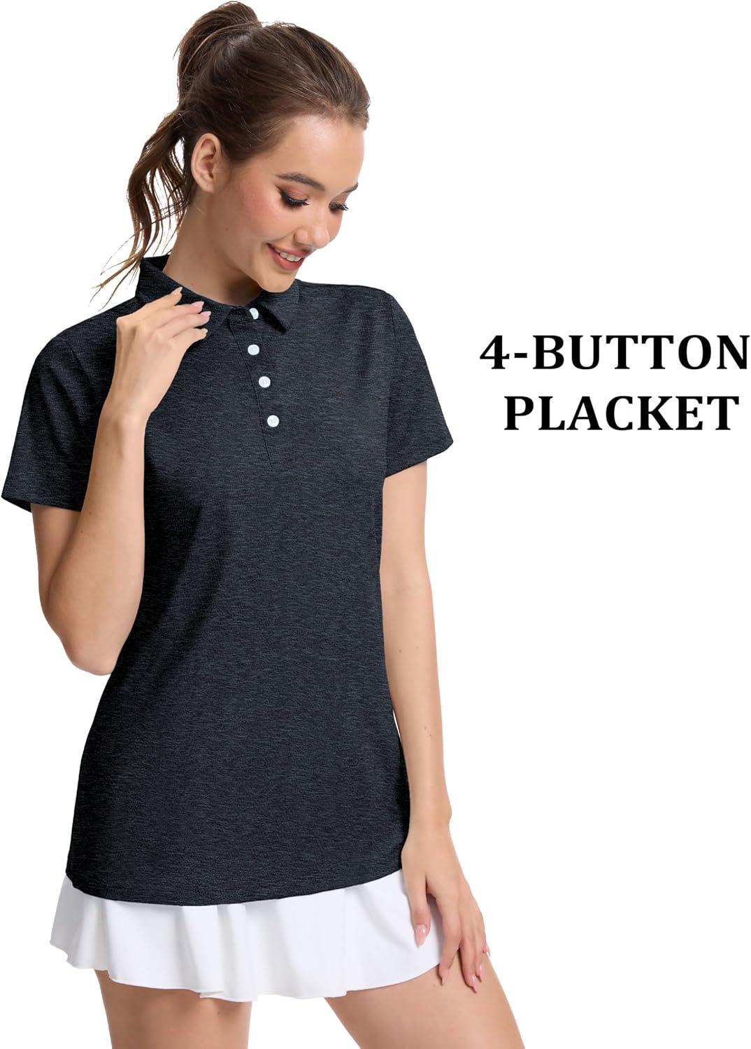 imageMAGCOMSEN Womens Polo Shirts Short Sleeve Quick Dry Golf TShirts Collared Golf Tops for Work Casual 4 ButtonsBlack