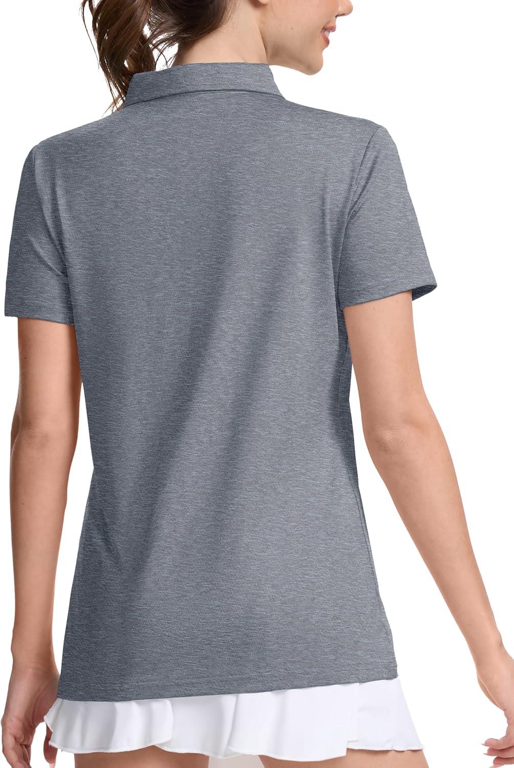 imageMAGCOMSEN Womens Polo Shirts Short Sleeve Quick Dry Golf TShirts Collared Golf Tops for Work Casual 4 ButtonsDark Grey