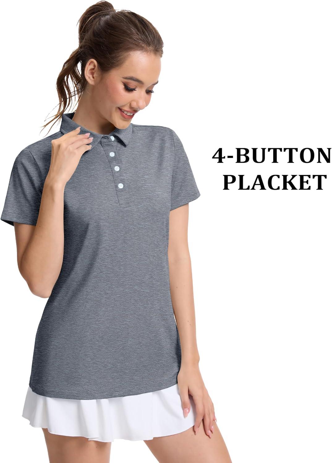 imageMAGCOMSEN Womens Polo Shirts Short Sleeve Quick Dry Golf TShirts Collared Golf Tops for Work Casual 4 ButtonsDark Grey