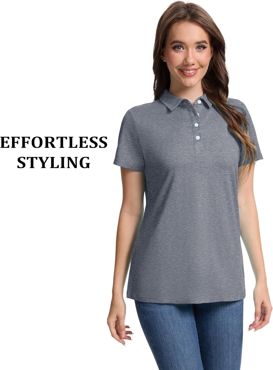 imageMAGCOMSEN Womens Polo Shirts Short Sleeve Quick Dry Golf TShirts Collared Golf Tops for Work Casual 4 ButtonsDark Grey
