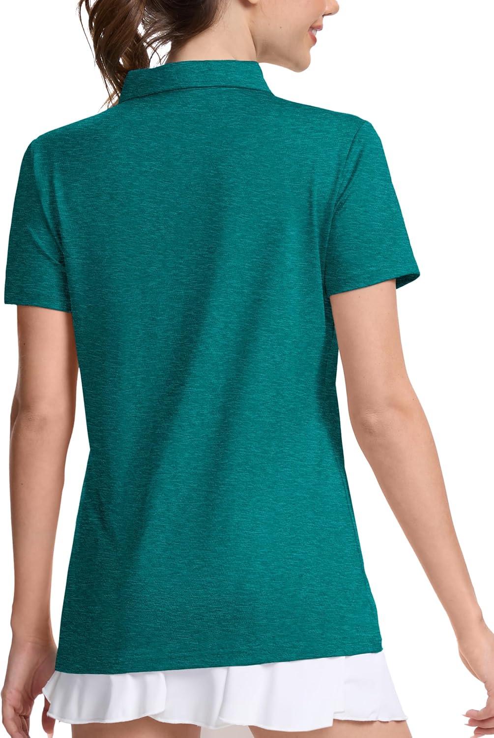imageMAGCOMSEN Womens Polo Shirts Short Sleeve Quick Dry Golf TShirts Collared Golf Tops for Work Casual 4 ButtonsEmerald Green