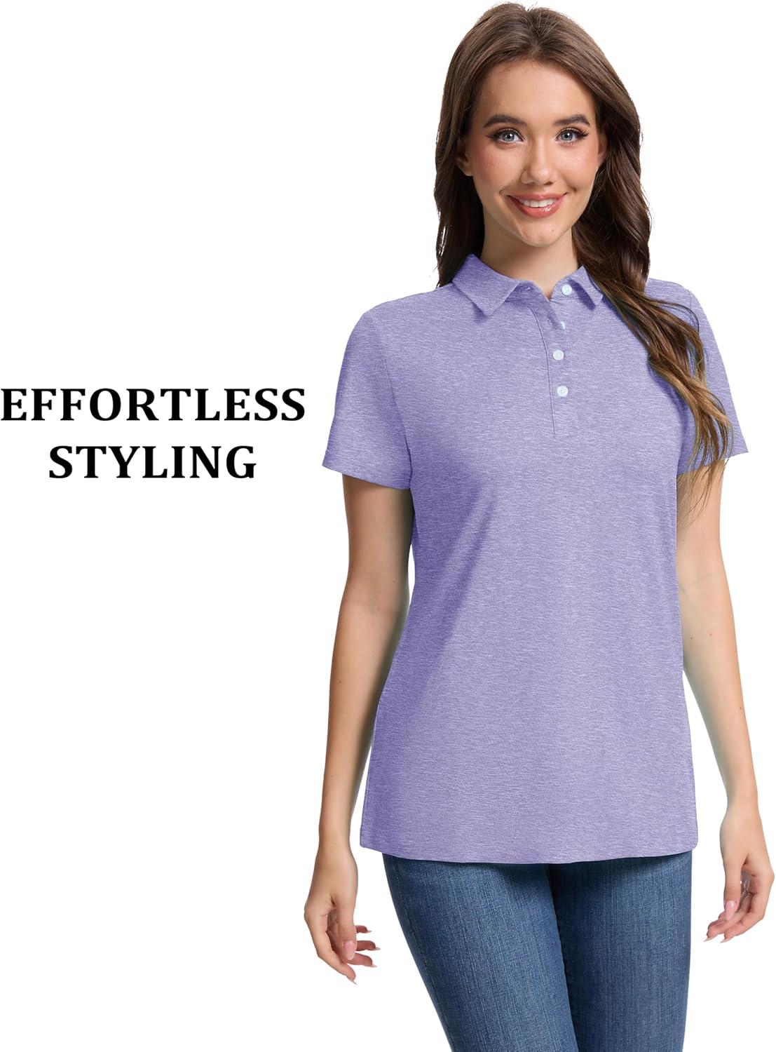 imageMAGCOMSEN Womens Polo Shirts Short Sleeve Quick Dry Golf TShirts Collared Golf Tops for Work Casual 4 ButtonsLight Purple