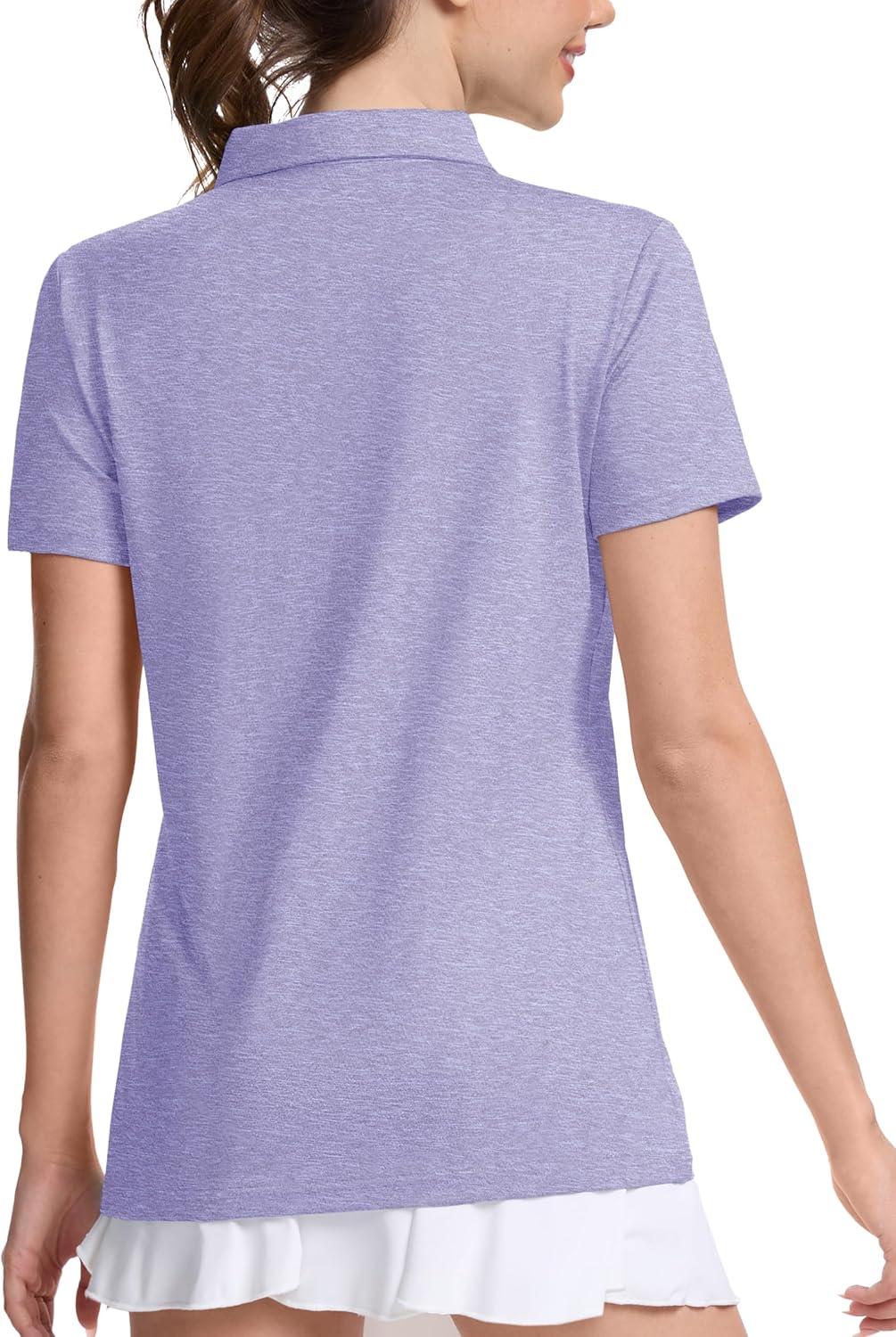 imageMAGCOMSEN Womens Polo Shirts Short Sleeve Quick Dry Golf TShirts Collared Golf Tops for Work Casual 4 ButtonsLight Purple
