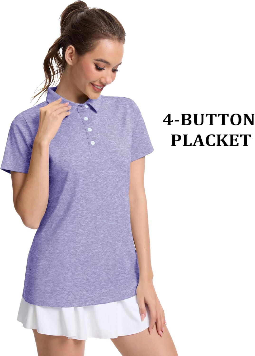 imageMAGCOMSEN Womens Polo Shirts Short Sleeve Quick Dry Golf TShirts Collared Golf Tops for Work Casual 4 ButtonsLight Purple