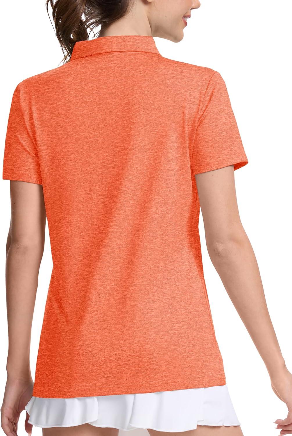 imageMAGCOMSEN Womens Polo Shirts Short Sleeve Quick Dry Golf TShirts Collared Golf Tops for Work Casual 4 ButtonsOrange