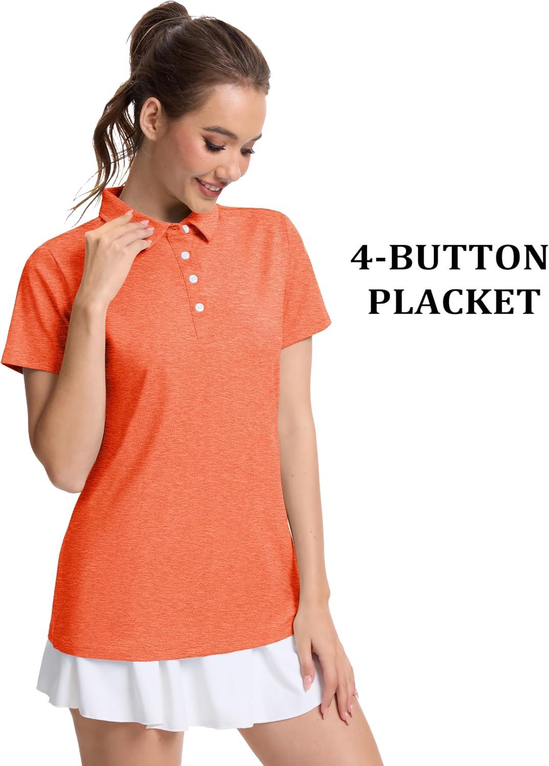imageMAGCOMSEN Womens Polo Shirts Short Sleeve Quick Dry Golf TShirts Collared Golf Tops for Work Casual 4 ButtonsOrange