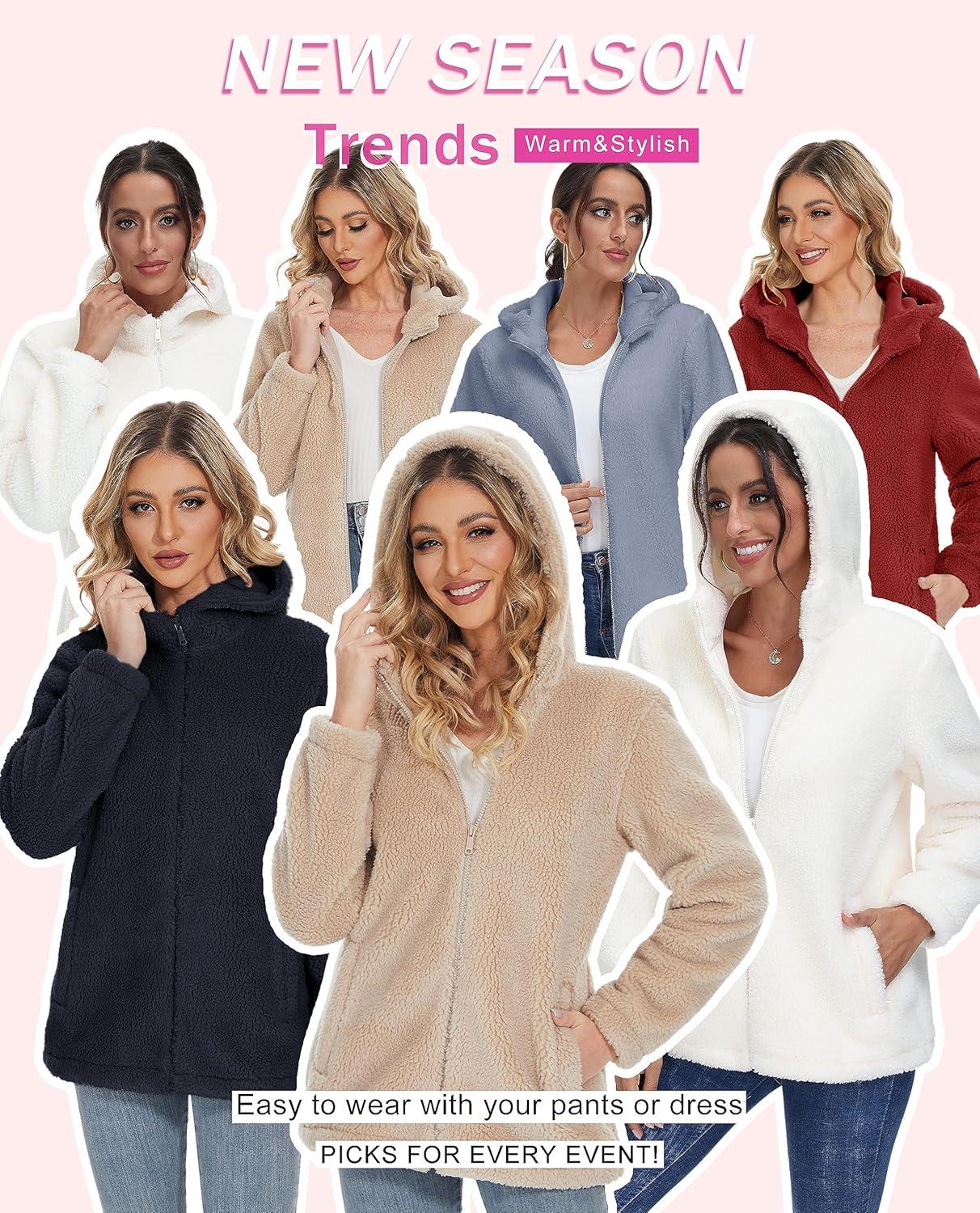 imageMAGCOMSEN Womens Sherpa Jacket Zip Up Hoodie Fuzzy Teddy Coat with Zipper Pockets Lightweight Fleece Lined Warm Winter CoatDark Grey