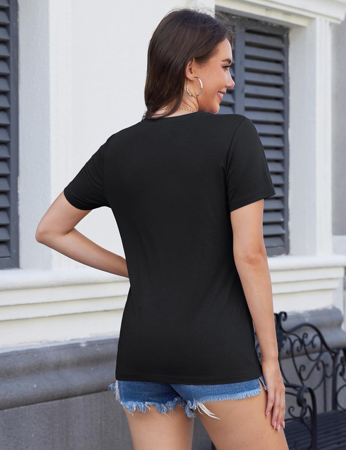 imageMAGCOMSEN Womens Short Sleeve T Shirts Cotton Summer UPF 50 Crew Neck Casual Tops Trendy Solid Color Basic TeesBlack