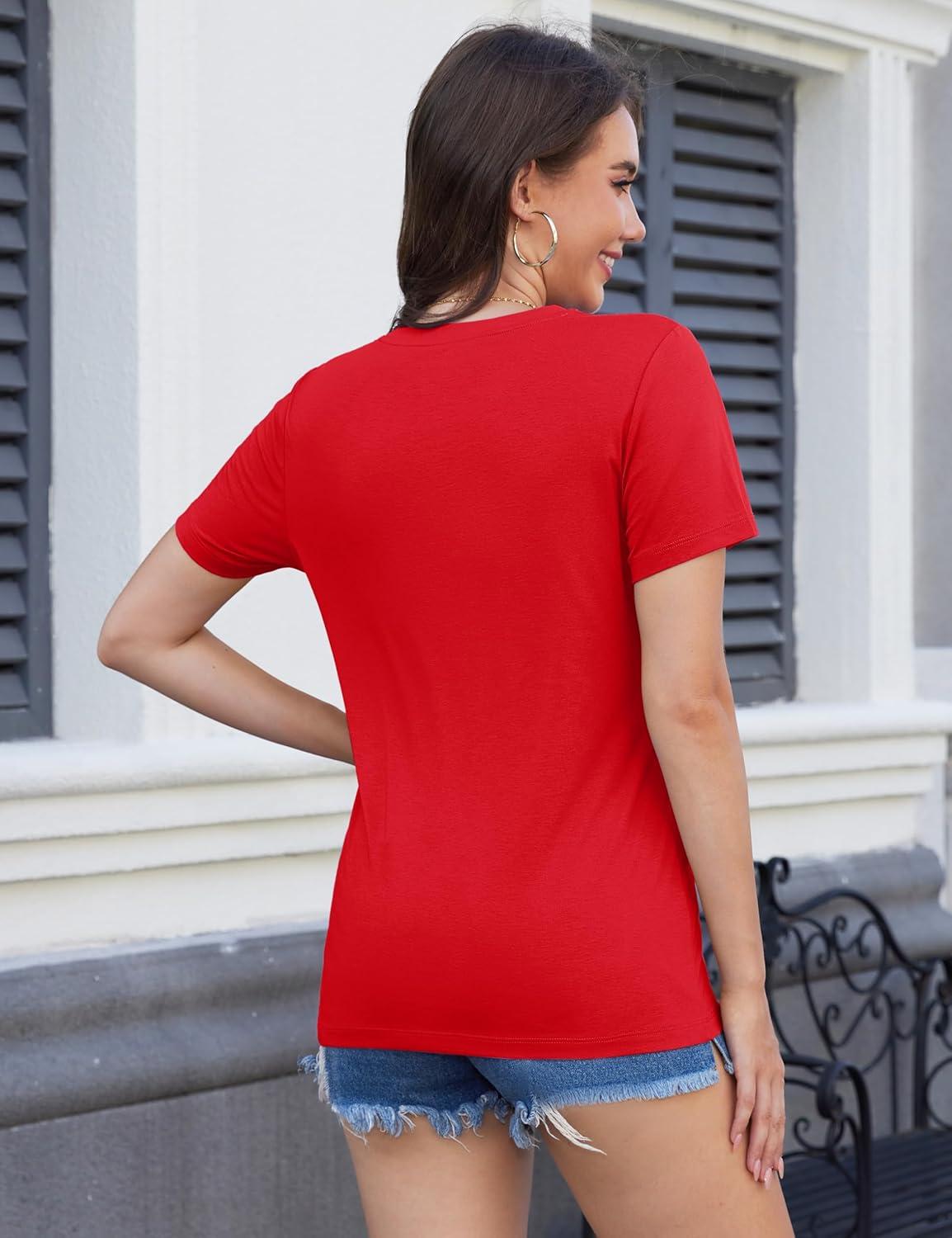 imageMAGCOMSEN Womens Short Sleeve T Shirts Cotton Summer UPF 50 Crew Neck Casual Tops Trendy Solid Color Basic TeesTomato Red