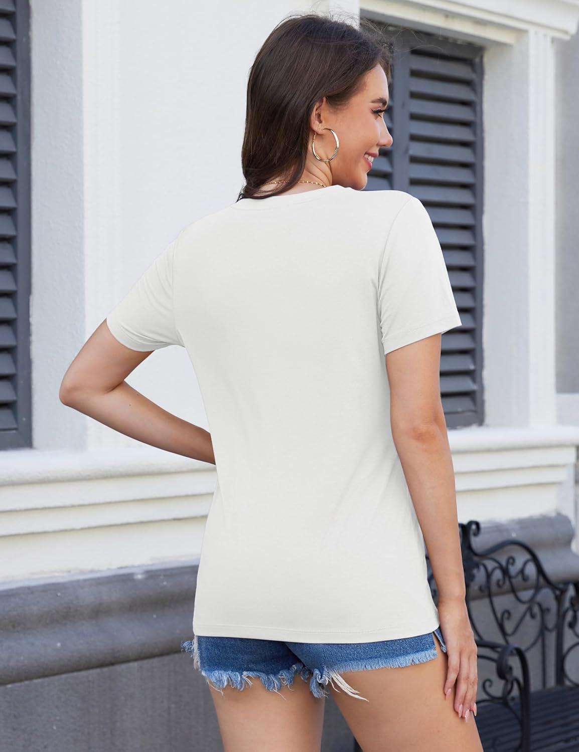 imageMAGCOMSEN Womens Short Sleeve T Shirts Cotton Summer UPF 50 Crew Neck Casual Tops Trendy Solid Color Basic TeesWhite