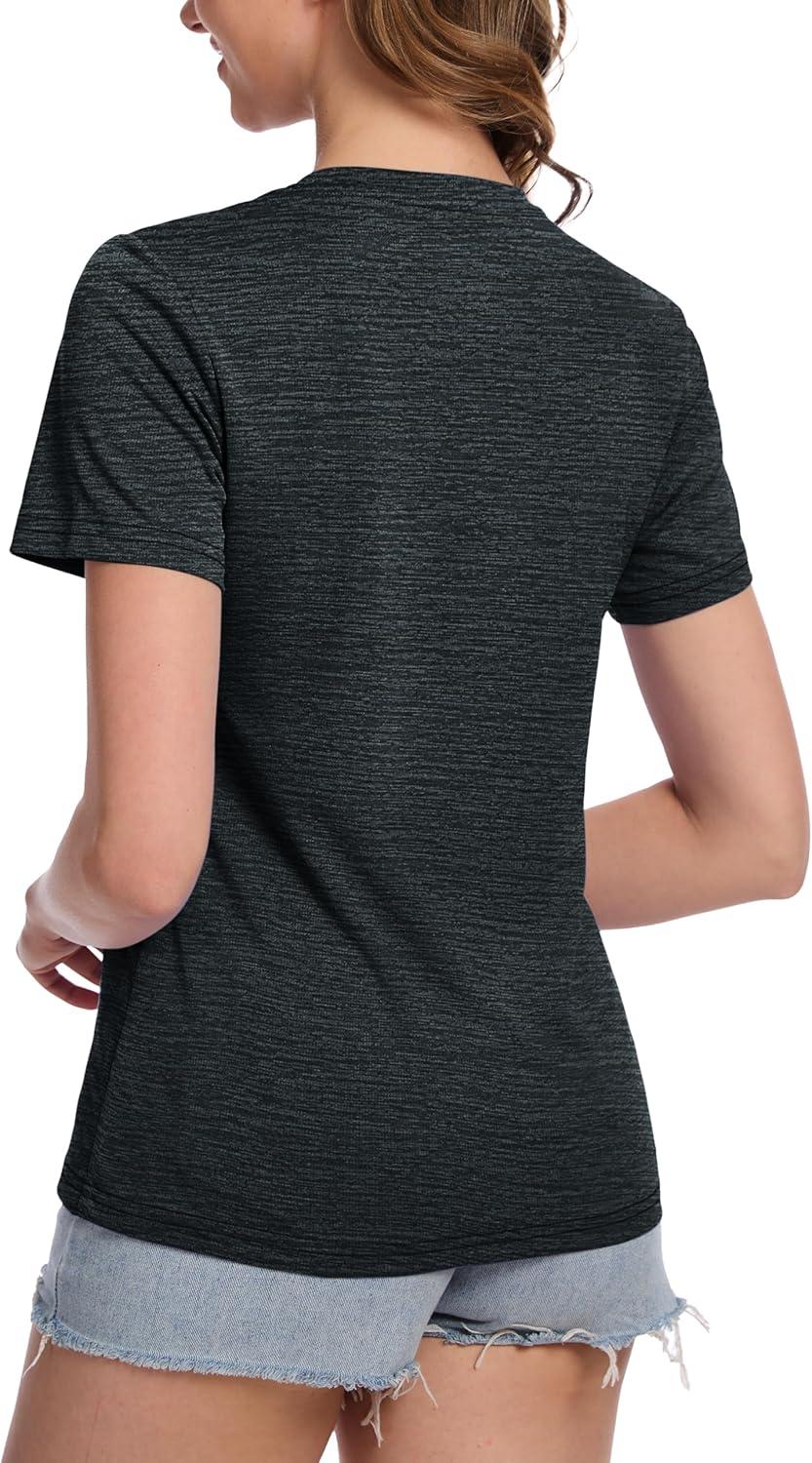 imageMAGCOMSEN Womens Short Sleeve T Shirts UPF 50 Sun Protection Quick Dry Athletic Running Workout Tee TopsBlack