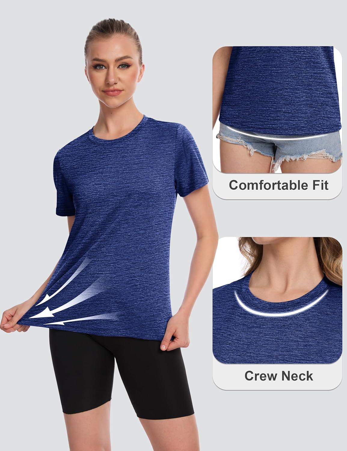 imageMAGCOMSEN Womens Short Sleeve T Shirts UPF 50 Sun Protection Quick Dry Athletic Running Workout Tee TopsDark Blue