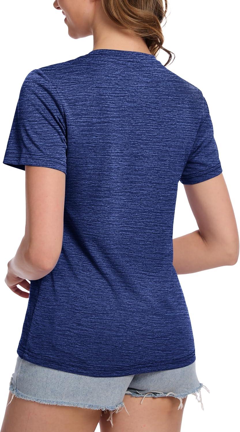 imageMAGCOMSEN Womens Short Sleeve T Shirts UPF 50 Sun Protection Quick Dry Athletic Running Workout Tee TopsDark Blue