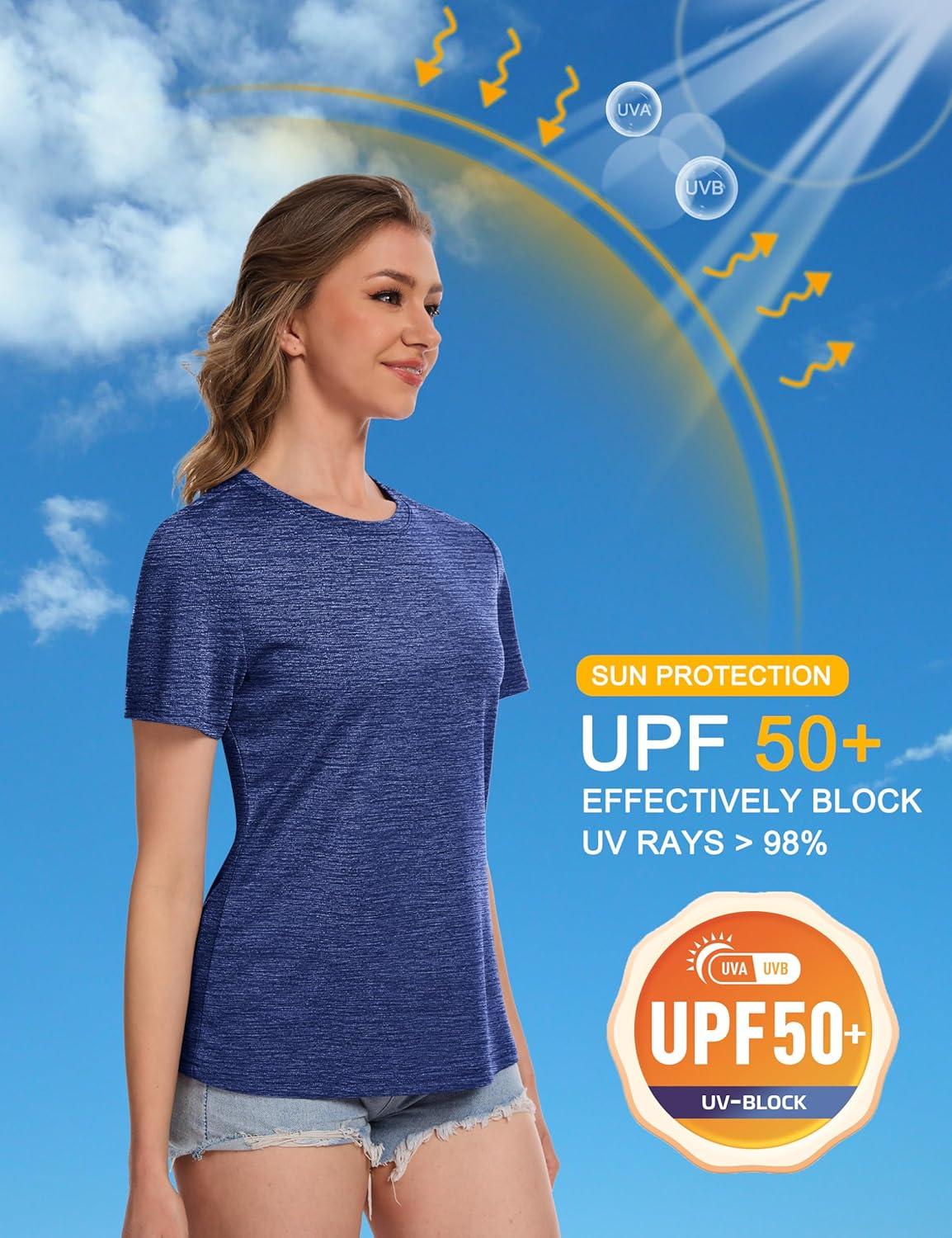 imageMAGCOMSEN Womens Short Sleeve T Shirts UPF 50 Sun Protection Quick Dry Athletic Running Workout Tee TopsDark Blue