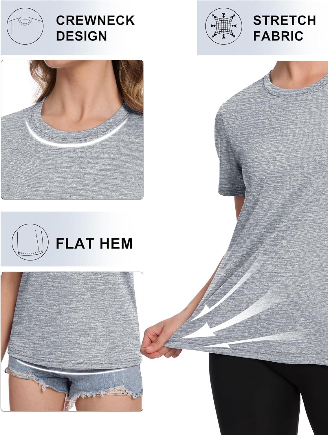 imageMAGCOMSEN Womens Short Sleeve T Shirts UPF 50 Sun Protection Quick Dry Athletic Running Workout Tee TopsLight Grey