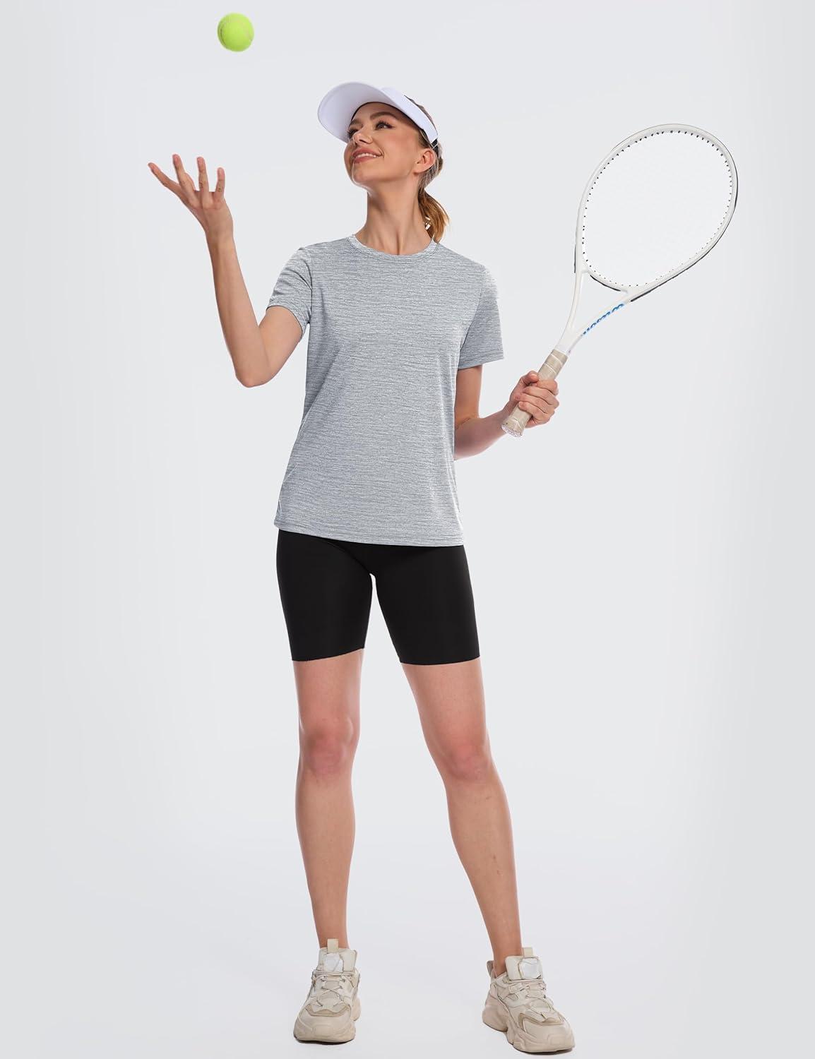 imageMAGCOMSEN Womens Short Sleeve T Shirts UPF 50 Sun Protection Quick Dry Athletic Running Workout Tee TopsLight Grey