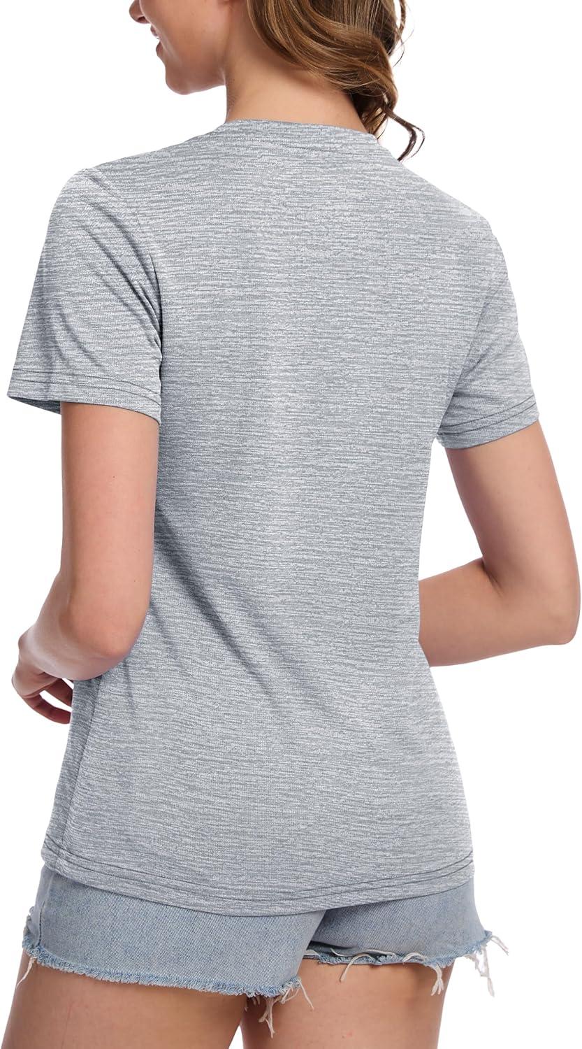 imageMAGCOMSEN Womens Short Sleeve T Shirts UPF 50 Sun Protection Quick Dry Athletic Running Workout Tee TopsLight Grey