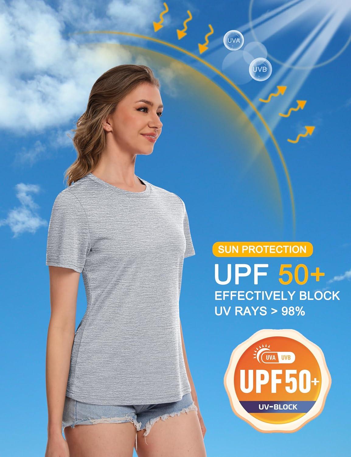 imageMAGCOMSEN Womens Short Sleeve T Shirts UPF 50 Sun Protection Quick Dry Athletic Running Workout Tee TopsLight Grey