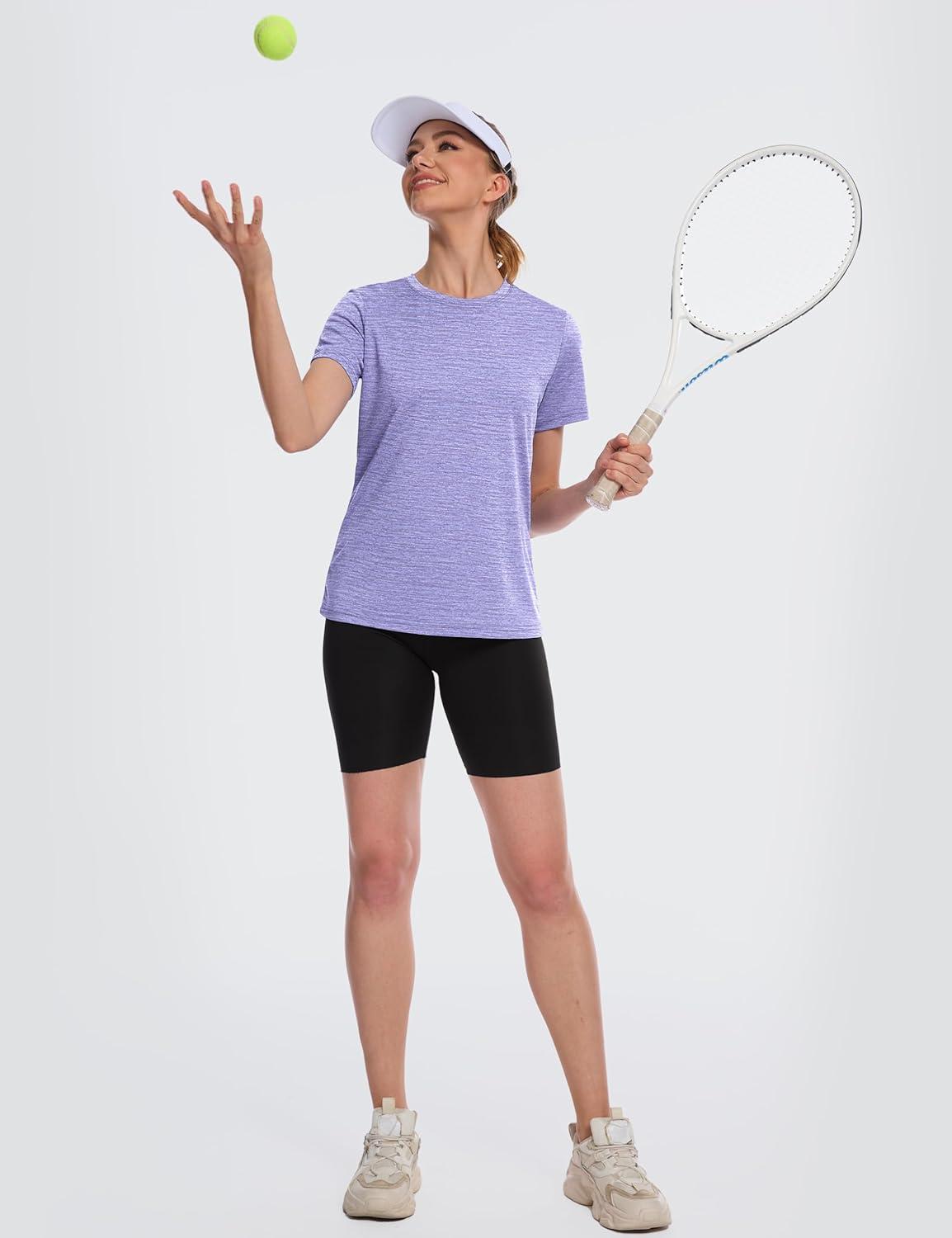 imageMAGCOMSEN Womens Short Sleeve T Shirts UPF 50 Sun Protection Quick Dry Athletic Running Workout Tee TopsLight Purple