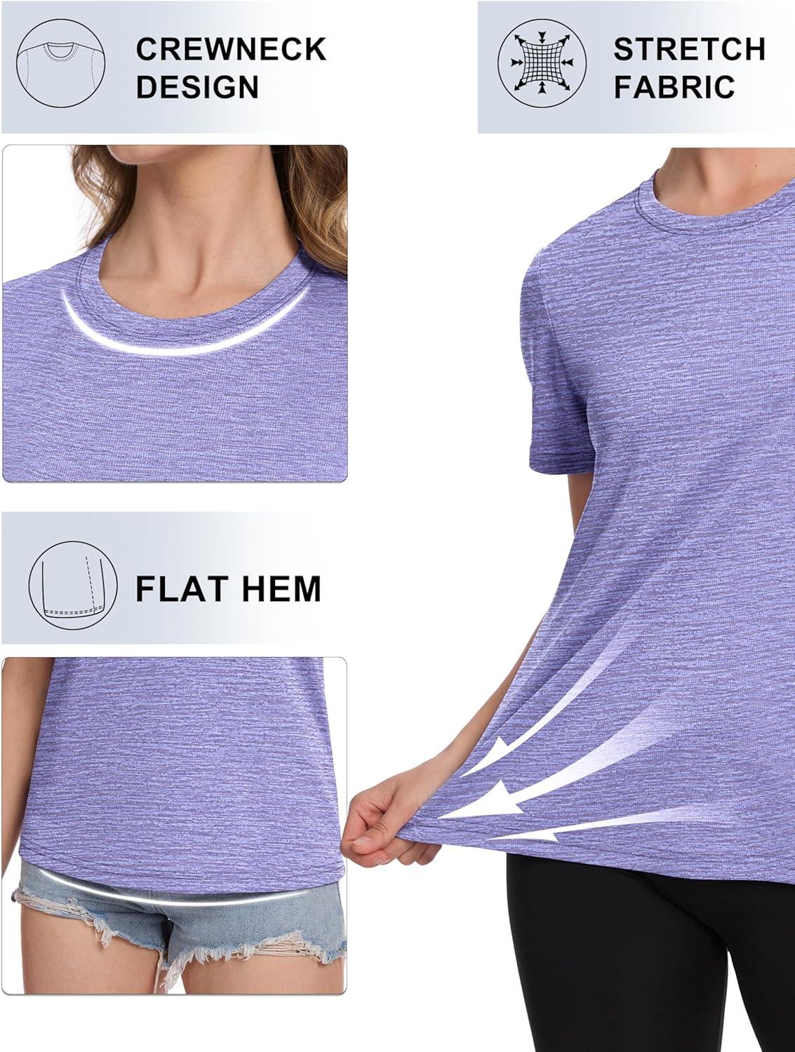 imageMAGCOMSEN Womens Short Sleeve T Shirts UPF 50 Sun Protection Quick Dry Athletic Running Workout Tee TopsLight Purple