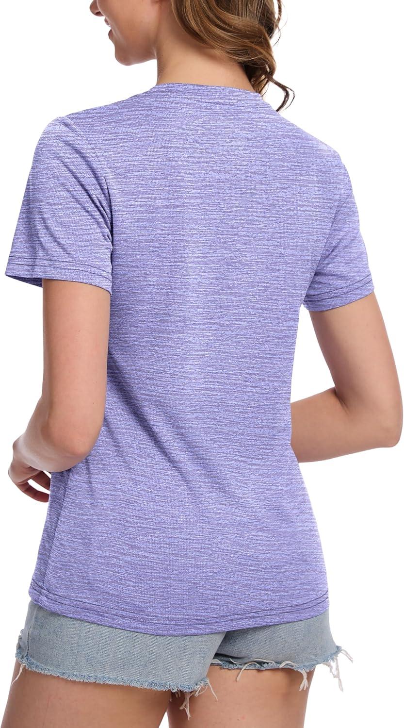 imageMAGCOMSEN Womens Short Sleeve T Shirts UPF 50 Sun Protection Quick Dry Athletic Running Workout Tee TopsLight Purple