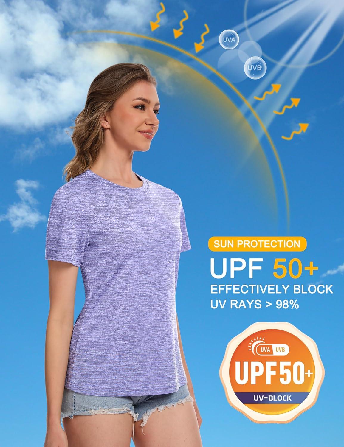 imageMAGCOMSEN Womens Short Sleeve T Shirts UPF 50 Sun Protection Quick Dry Athletic Running Workout Tee TopsLight Purple