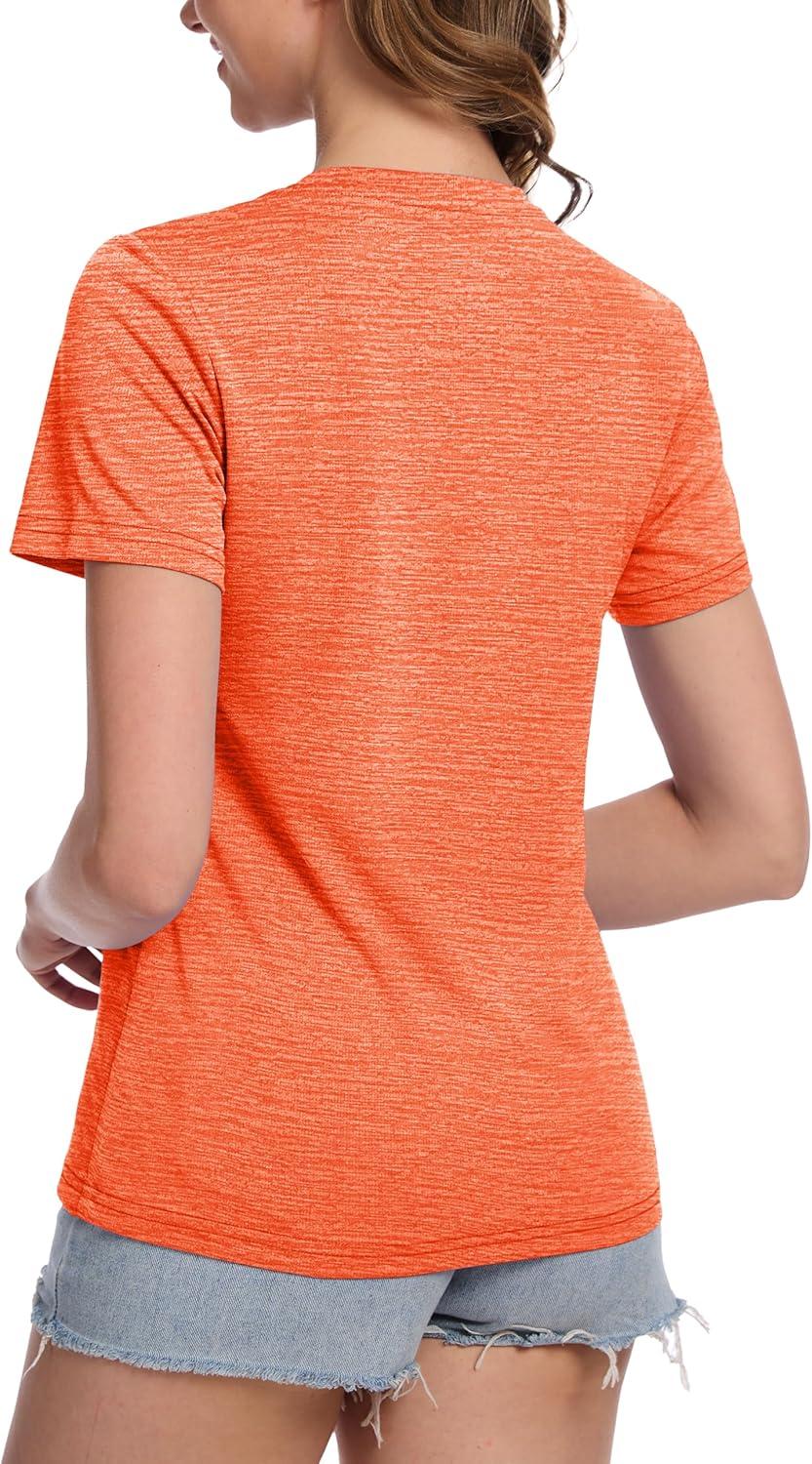 imageMAGCOMSEN Womens Short Sleeve T Shirts UPF 50 Sun Protection Quick Dry Athletic Running Workout Tee TopsOrange