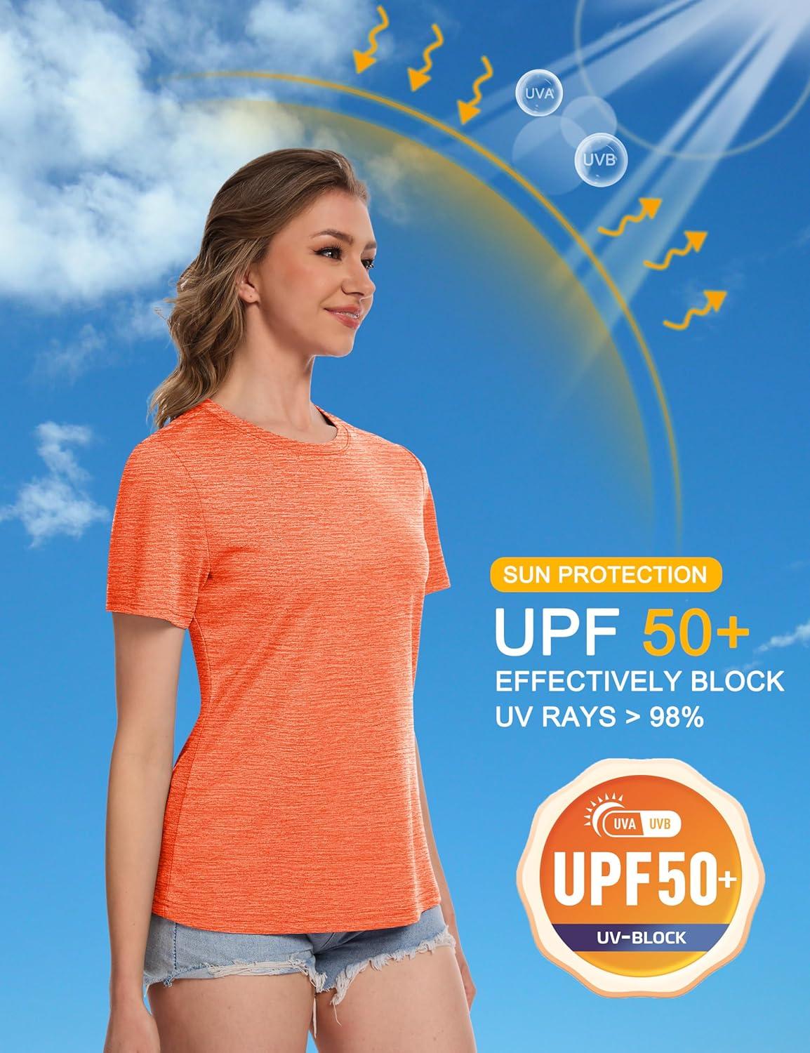 imageMAGCOMSEN Womens Short Sleeve T Shirts UPF 50 Sun Protection Quick Dry Athletic Running Workout Tee TopsOrange