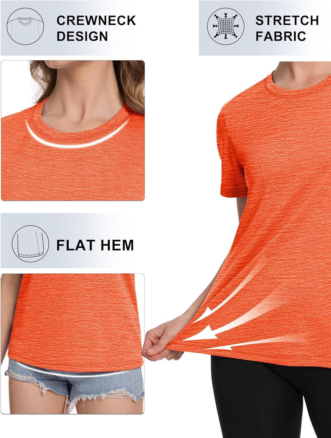 imageMAGCOMSEN Womens Short Sleeve T Shirts UPF 50 Sun Protection Quick Dry Athletic Running Workout Tee TopsOrange