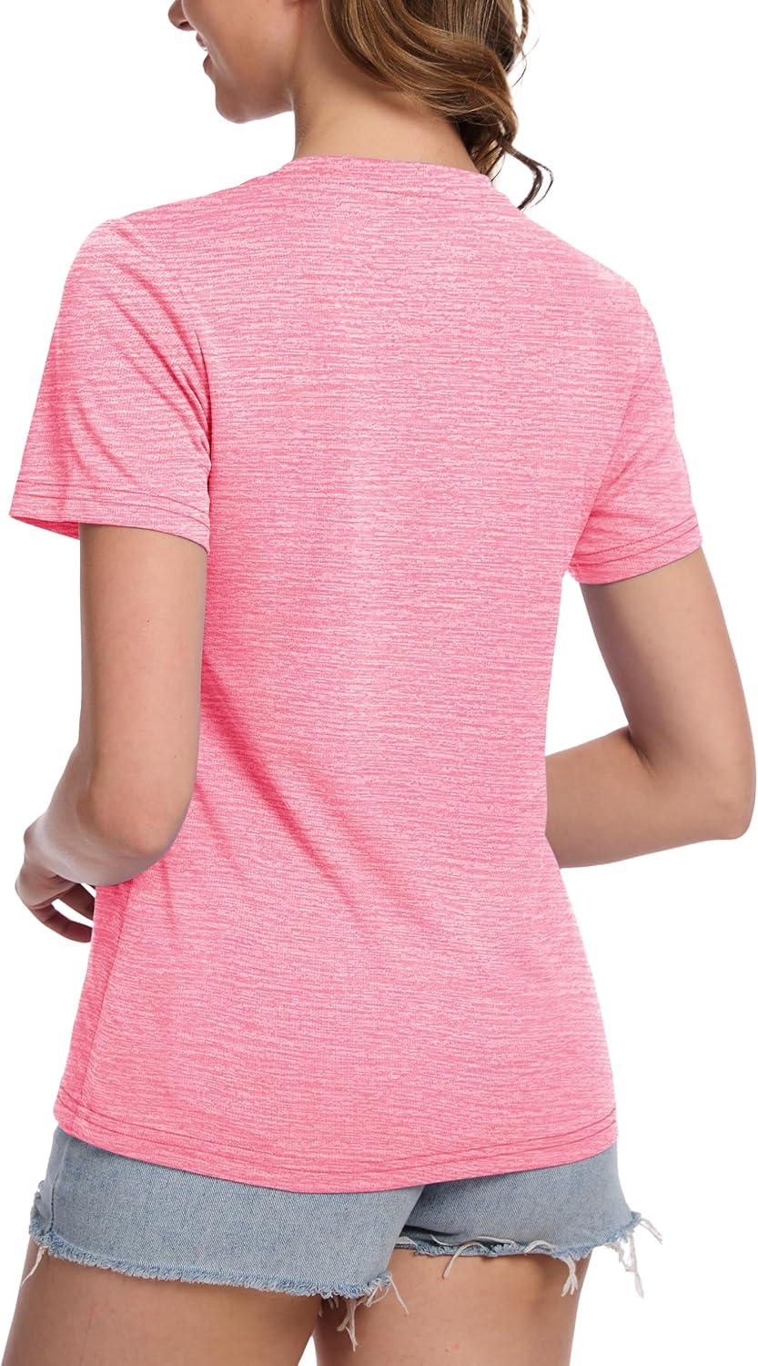 imageMAGCOMSEN Womens Short Sleeve T Shirts UPF 50 Sun Protection Quick Dry Athletic Running Workout Tee TopsPink