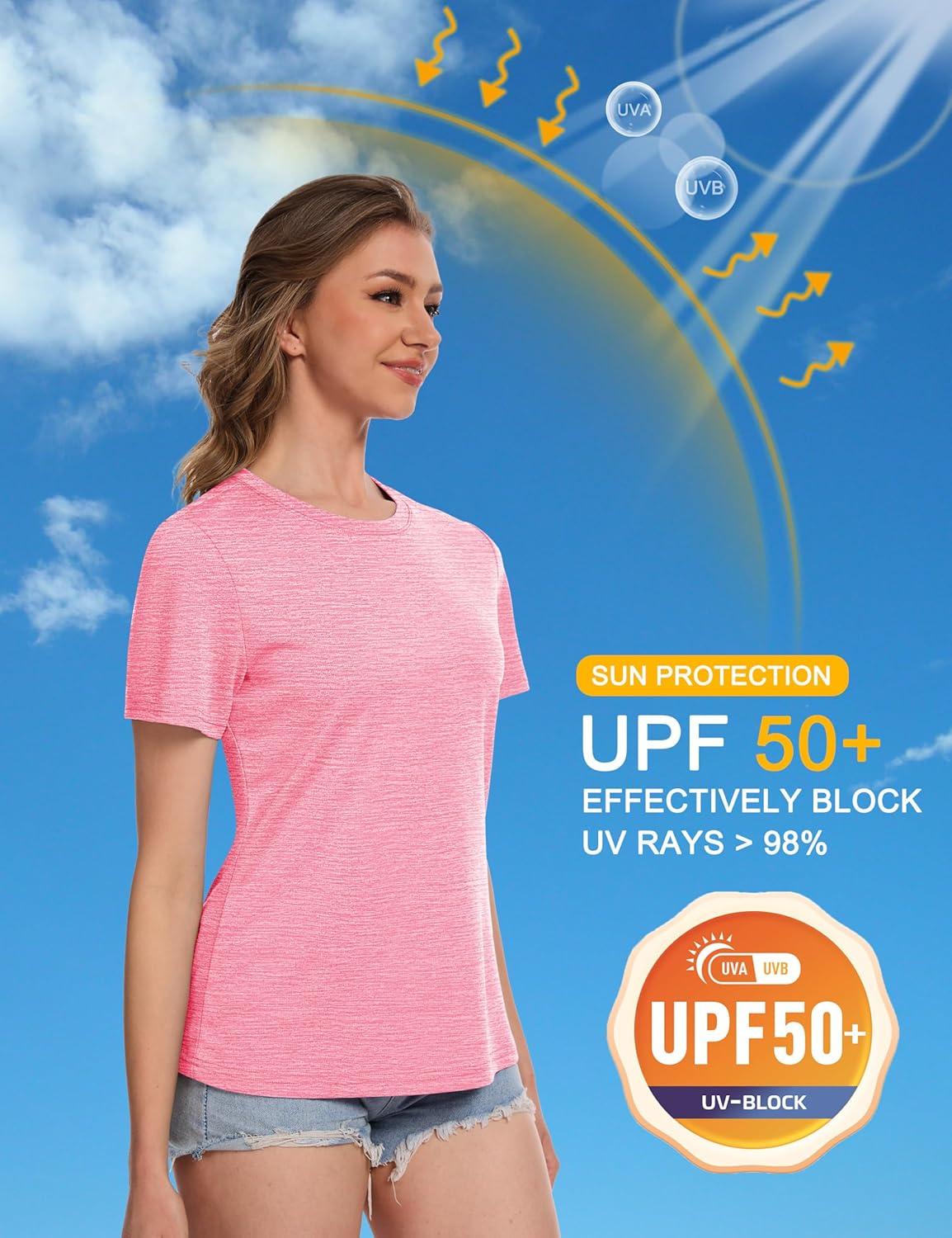 imageMAGCOMSEN Womens Short Sleeve T Shirts UPF 50 Sun Protection Quick Dry Athletic Running Workout Tee TopsPink
