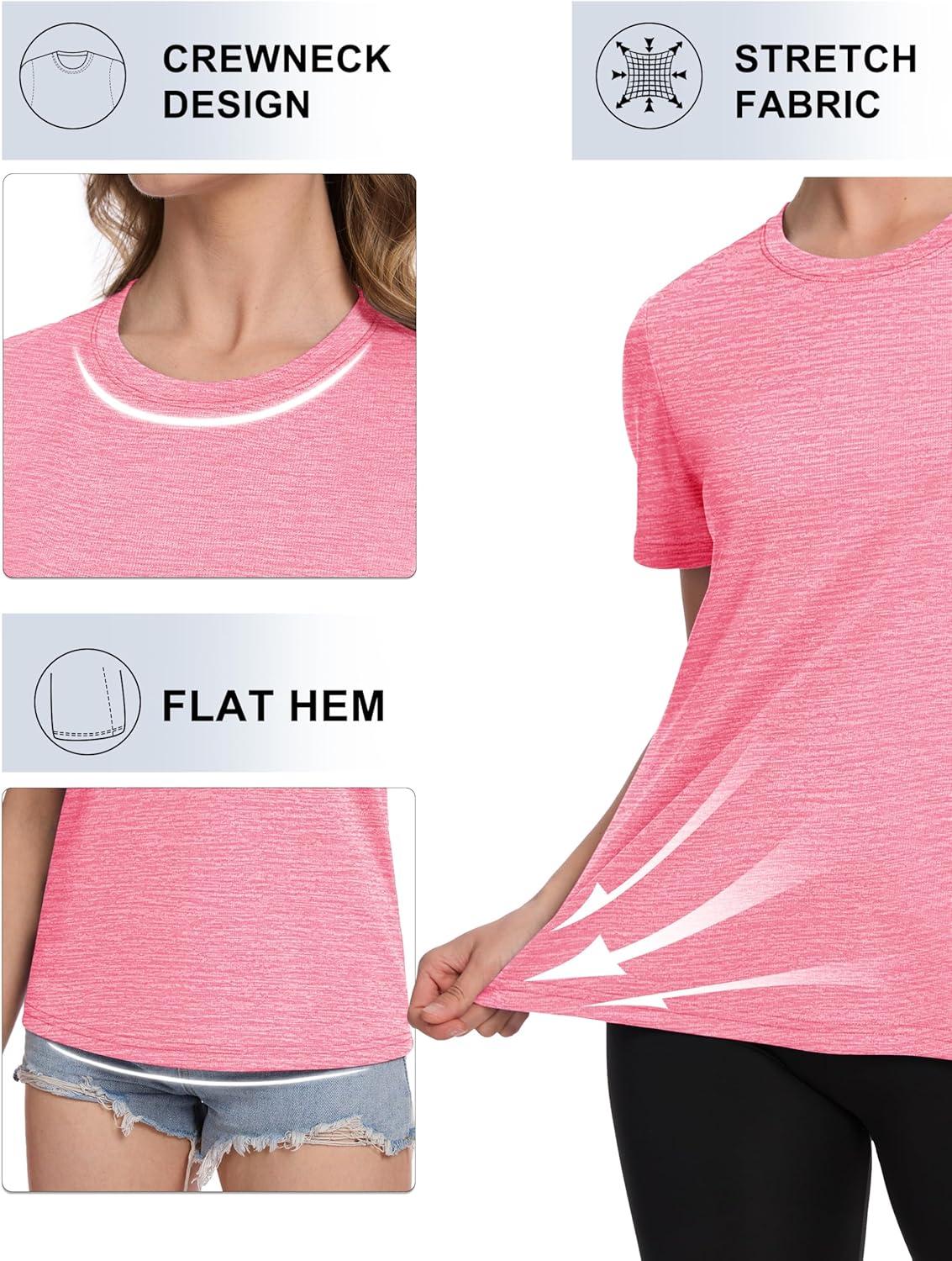 imageMAGCOMSEN Womens Short Sleeve T Shirts UPF 50 Sun Protection Quick Dry Athletic Running Workout Tee TopsPink