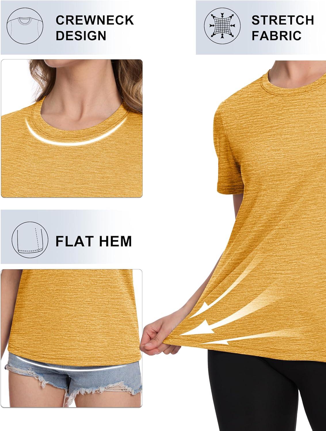 imageMAGCOMSEN Womens Short Sleeve T Shirts UPF 50 Sun Protection Quick Dry Athletic Running Workout Tee TopsTurmeric