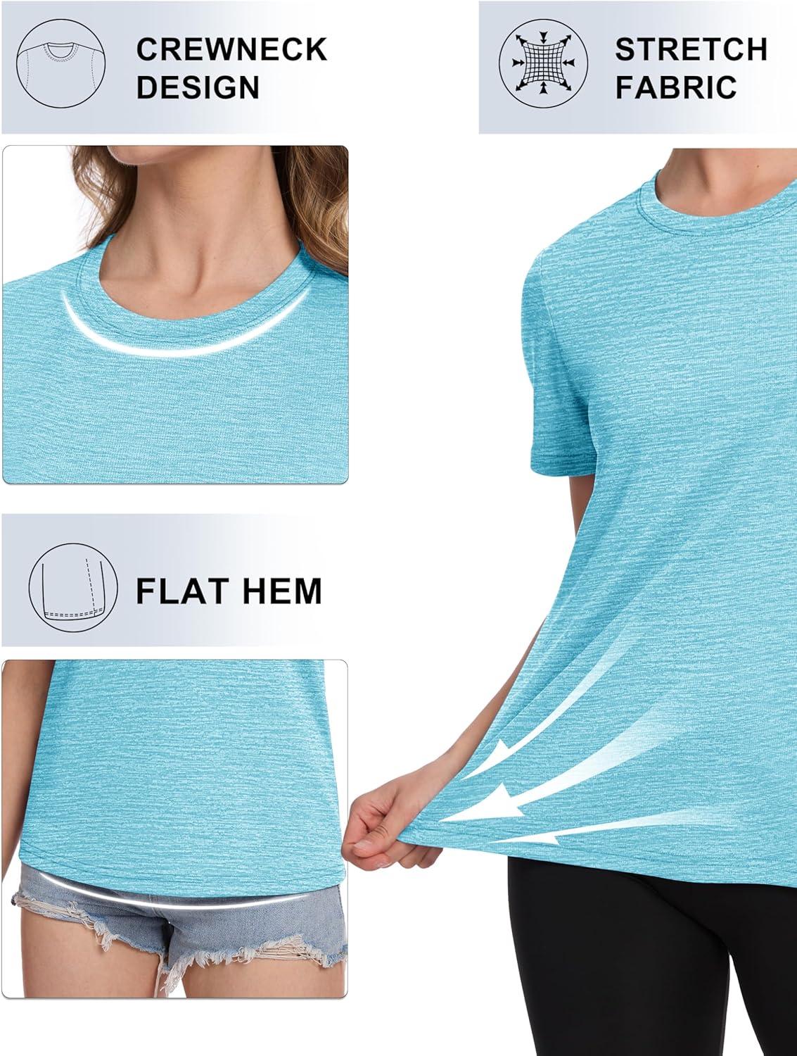 imageMAGCOMSEN Womens Short Sleeve T Shirts UPF 50 Sun Protection Quick Dry Athletic Running Workout Tee TopsWaterblue