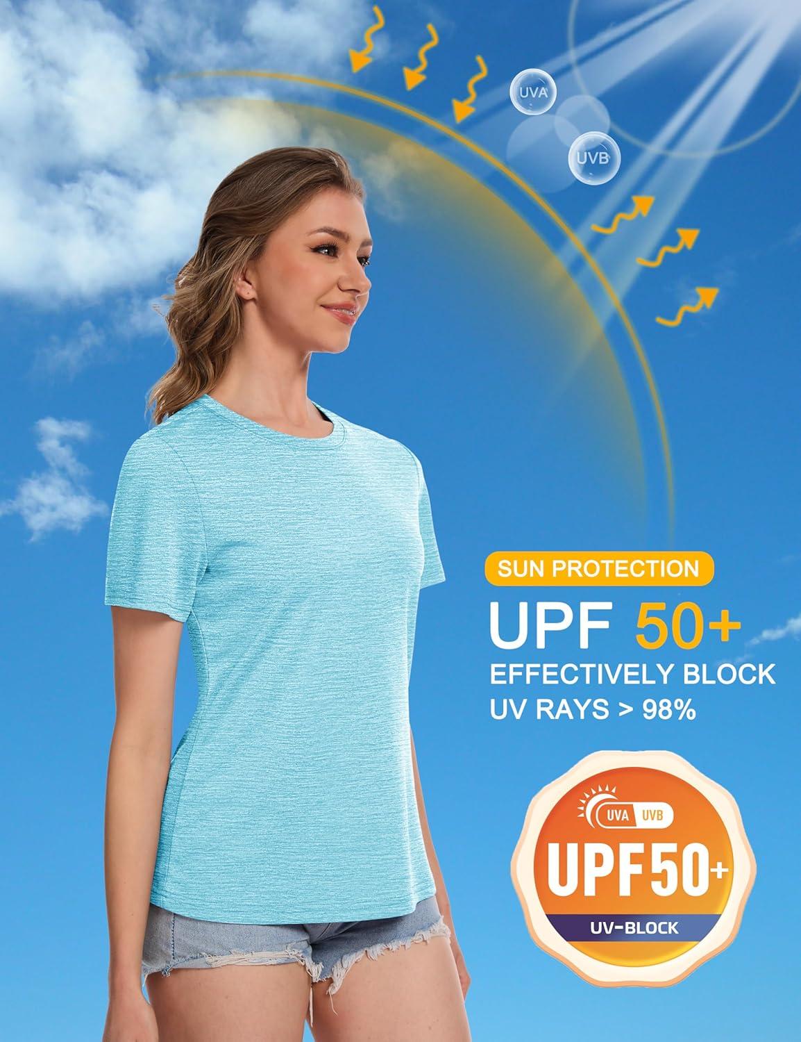 imageMAGCOMSEN Womens Short Sleeve T Shirts UPF 50 Sun Protection Quick Dry Athletic Running Workout Tee TopsWaterblue