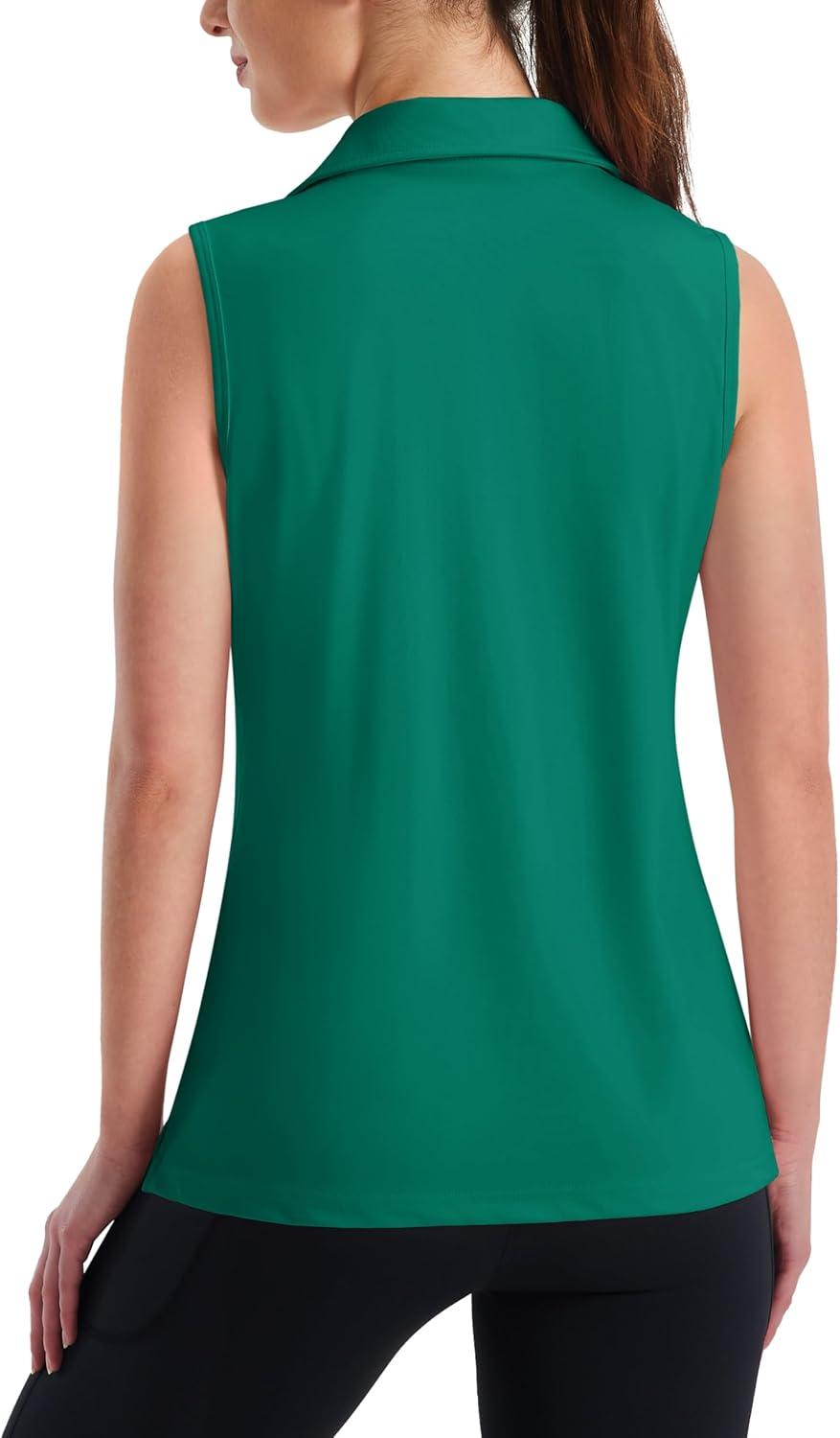 imageMAGCOMSEN Womens Sleeveless Golf Polo Shirts Collared Tank Tops UPF 50 VNeck Quick Dry Workout Athletic Tennis TopsEmerald Green