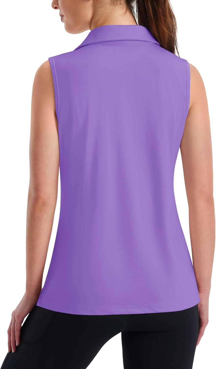 imageMAGCOMSEN Womens Sleeveless Golf Polo Shirts Collared Tank Tops UPF 50 VNeck Quick Dry Workout Athletic Tennis TopsLight Purple
