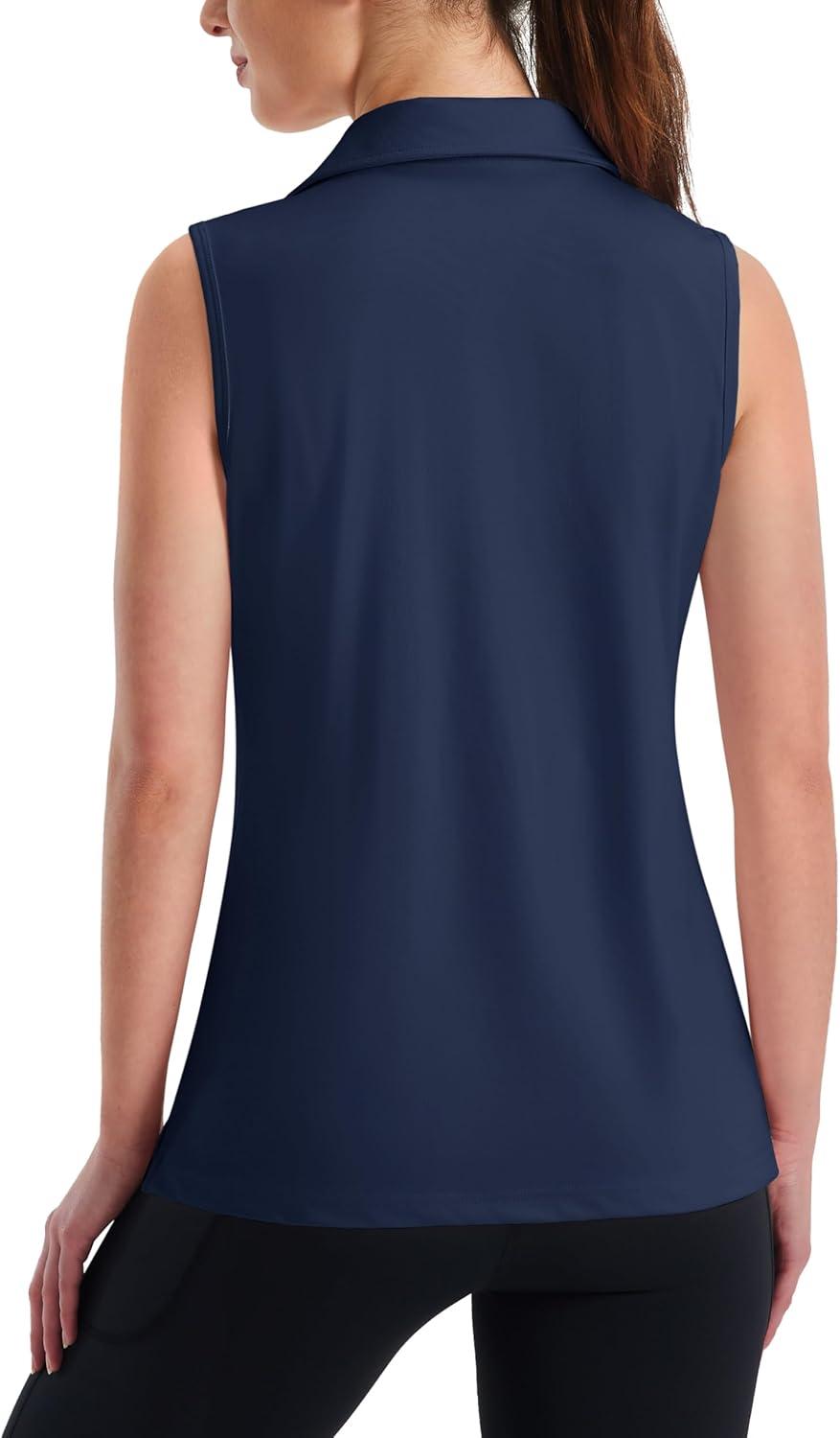 imageMAGCOMSEN Womens Sleeveless Golf Polo Shirts Collared Tank Tops UPF 50 VNeck Quick Dry Workout Athletic Tennis TopsNavy