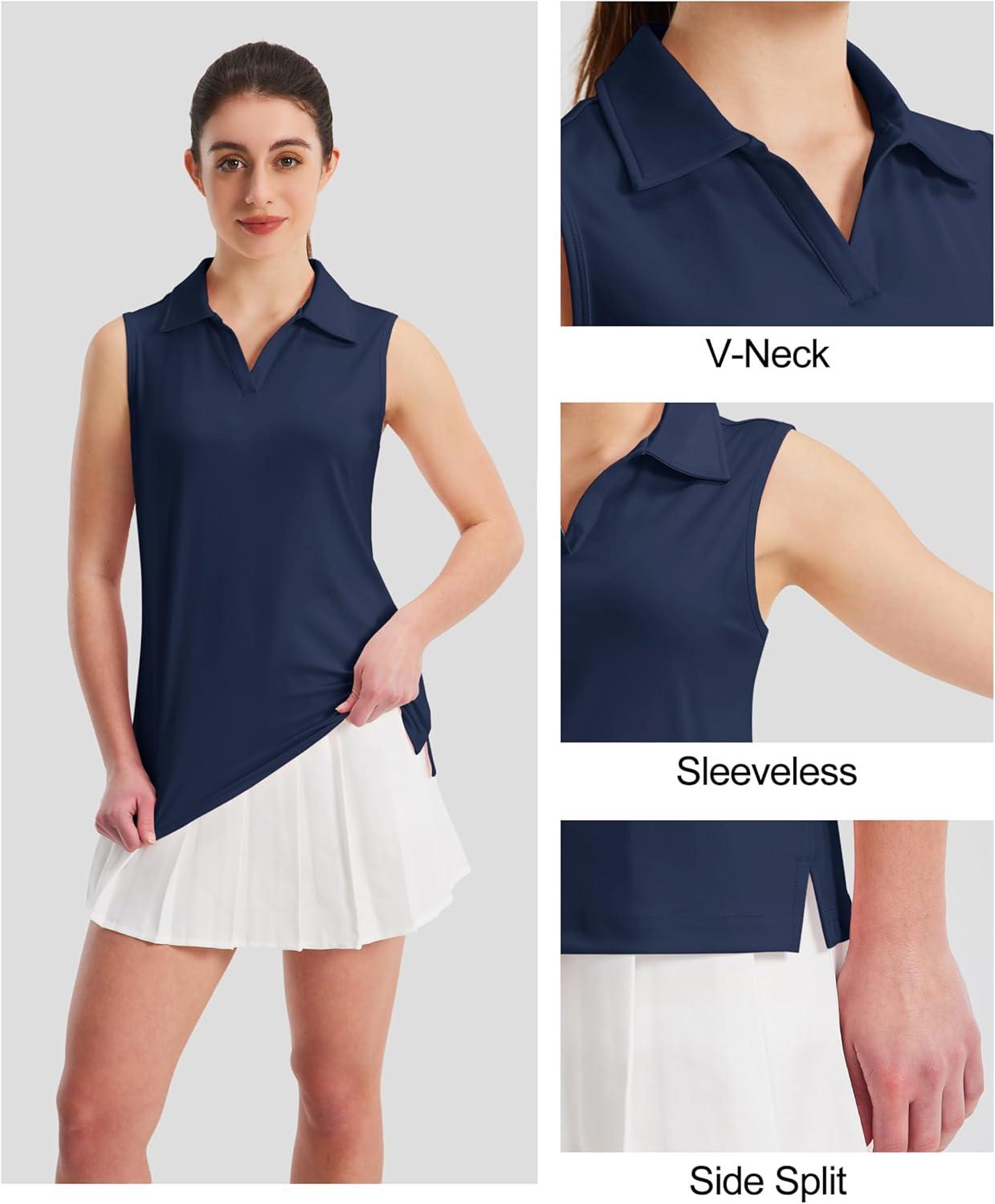 imageMAGCOMSEN Womens Sleeveless Golf Polo Shirts Collared Tank Tops UPF 50 VNeck Quick Dry Workout Athletic Tennis TopsNavy