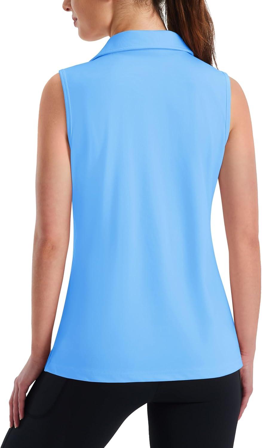 imageMAGCOMSEN Womens Sleeveless Golf Polo Shirts Collared Tank Tops UPF 50 VNeck Quick Dry Workout Athletic Tennis TopsWaterfall Blue