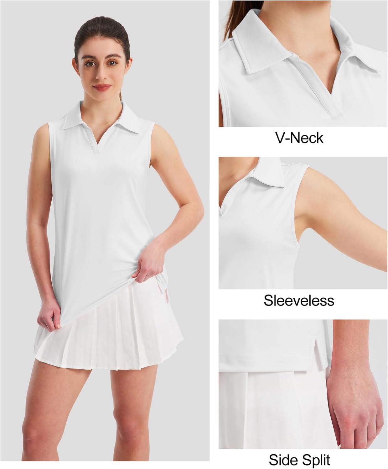 imageMAGCOMSEN Womens Sleeveless Golf Polo Shirts Collared Tank Tops UPF 50 VNeck Quick Dry Workout Athletic Tennis TopsWhite