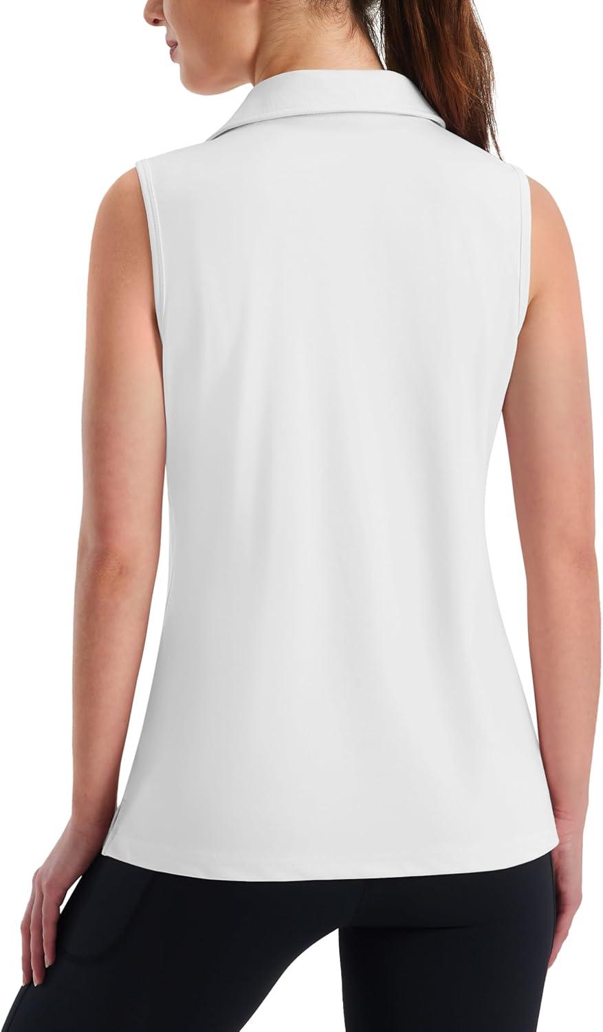 imageMAGCOMSEN Womens Sleeveless Golf Polo Shirts Collared Tank Tops UPF 50 VNeck Quick Dry Workout Athletic Tennis TopsWhite