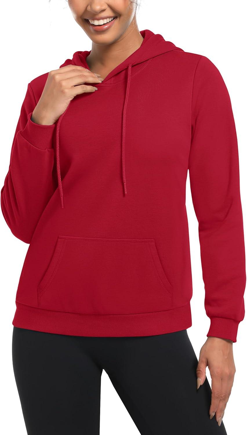 imageMAGCOMSEN Womens Sweatshirt Hoodie Fleece Lined Warm Casual Pullover Cangroo Pocket Drawstring Basic TopsTomato Red