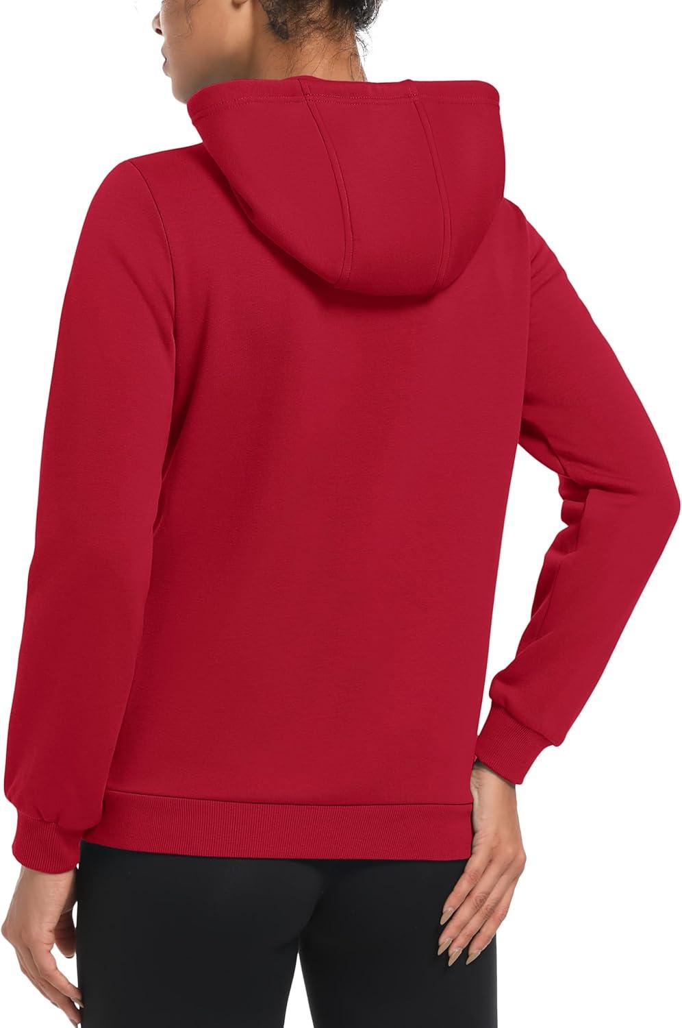 imageMAGCOMSEN Womens Sweatshirt Hoodie Fleece Lined Warm Casual Pullover Cangroo Pocket Drawstring Basic TopsTomato Red